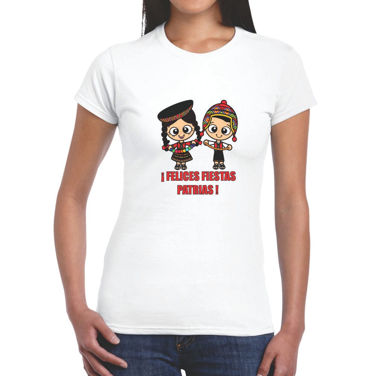 GENERICO - Polo Mujer Manga Corta Diseño Cholitos - Blanco