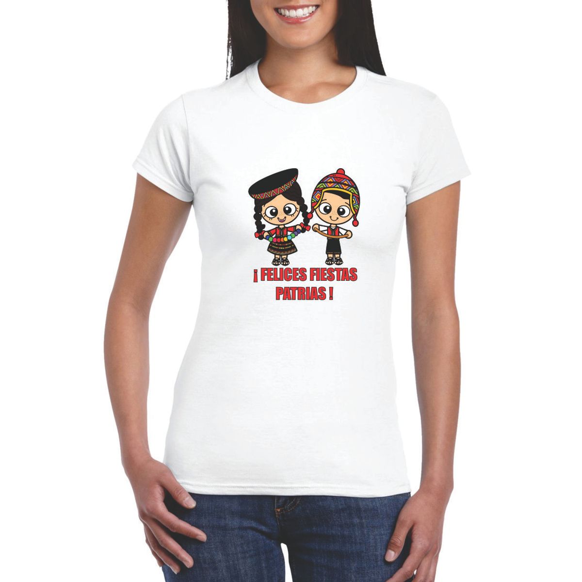 GENERICO - Polo Mujer Manga Corta Diseño Cholitos - Blanco