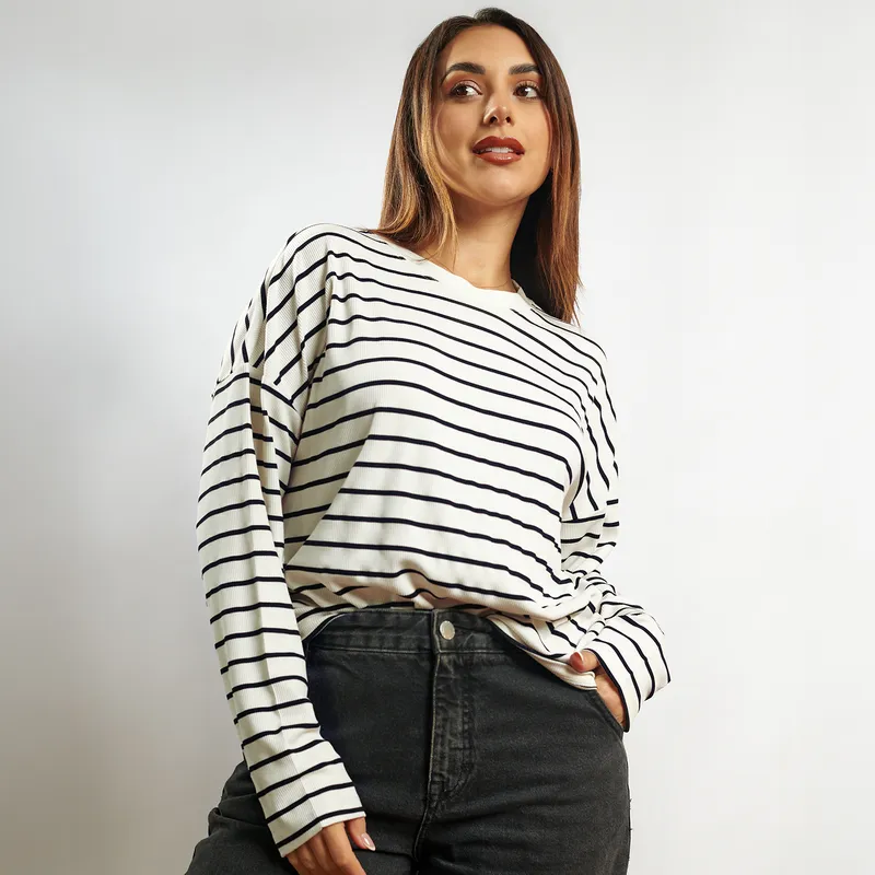 SULKAY - Polo Amanda Manga larga Rayas Blanco