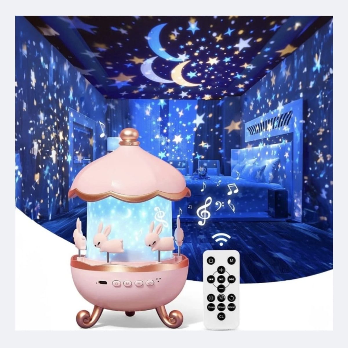 GENERICO - Lámparas de Carrusel Proyector Estrellas con Bluetooth con 6 Lámina