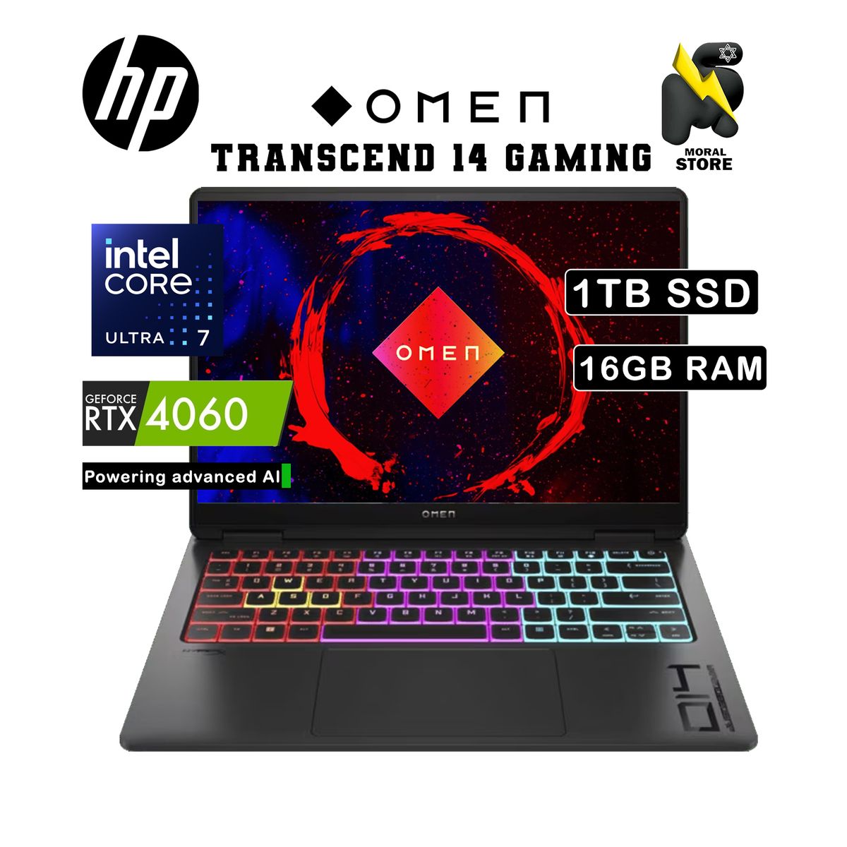 HP - LAPTOP HP OMEN TRANSCEND 14-FB0001LA / INTEL CORE ULTRA 7-155H /16GB RAM /1TB  SSD/RTX4060/14" OLED