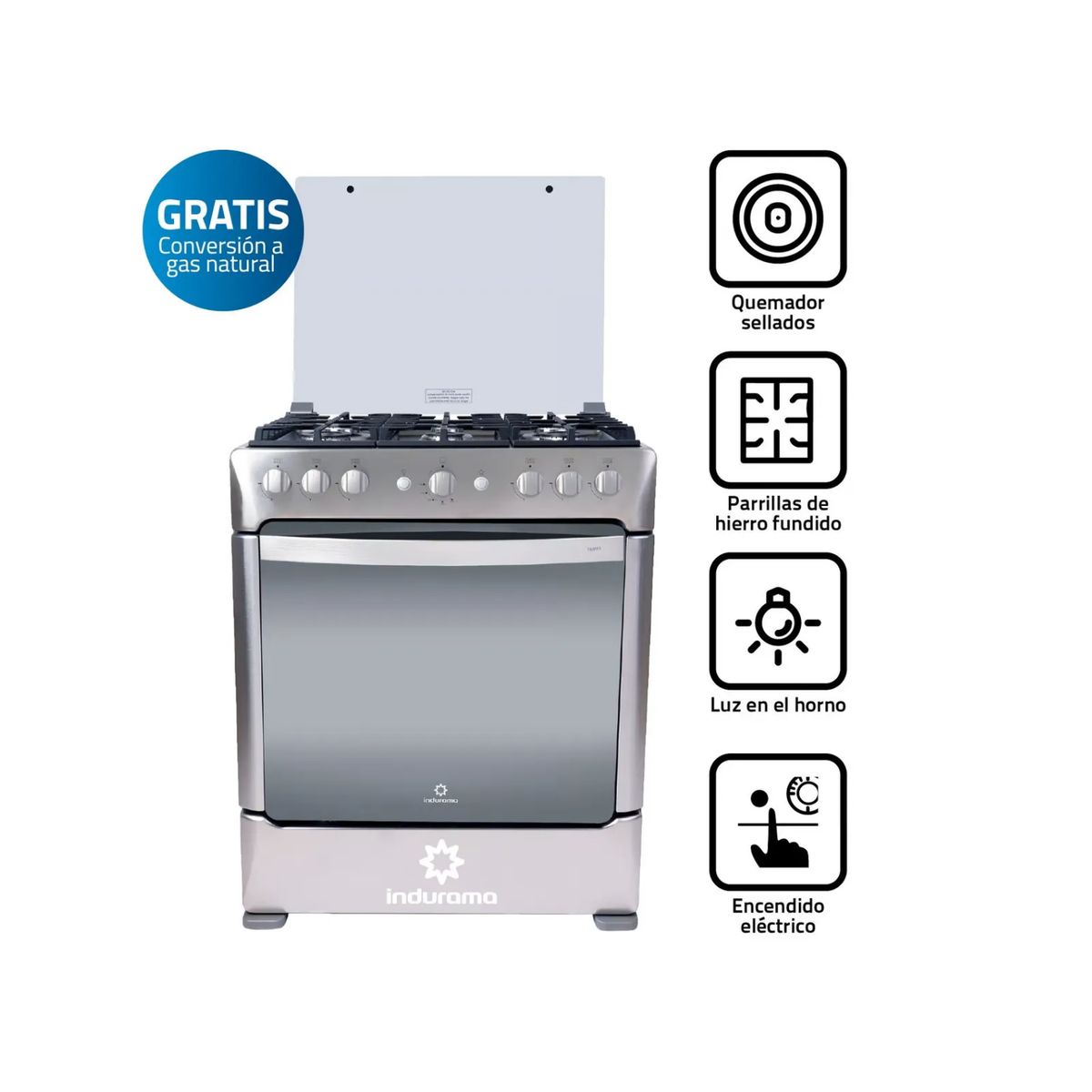 INDURAMA - COCINA INDURAMA PARMA ZAFIRO 6 HORNILLAS CROMA