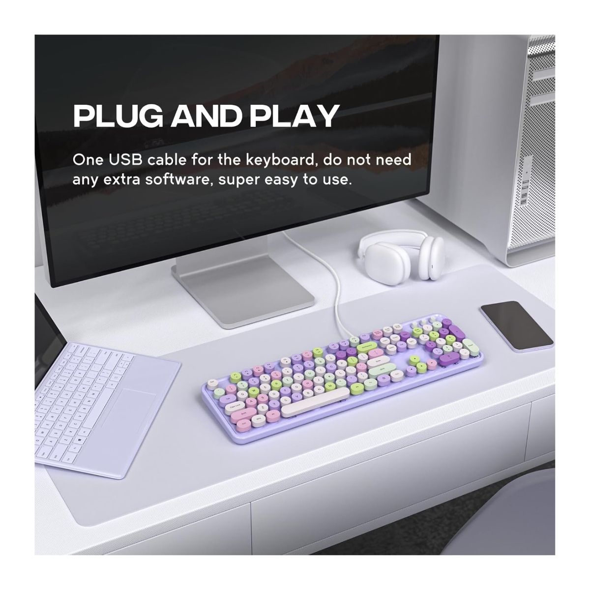 GENERICO - Teclado Retro de Computadora - Violeta Colorido Mujer