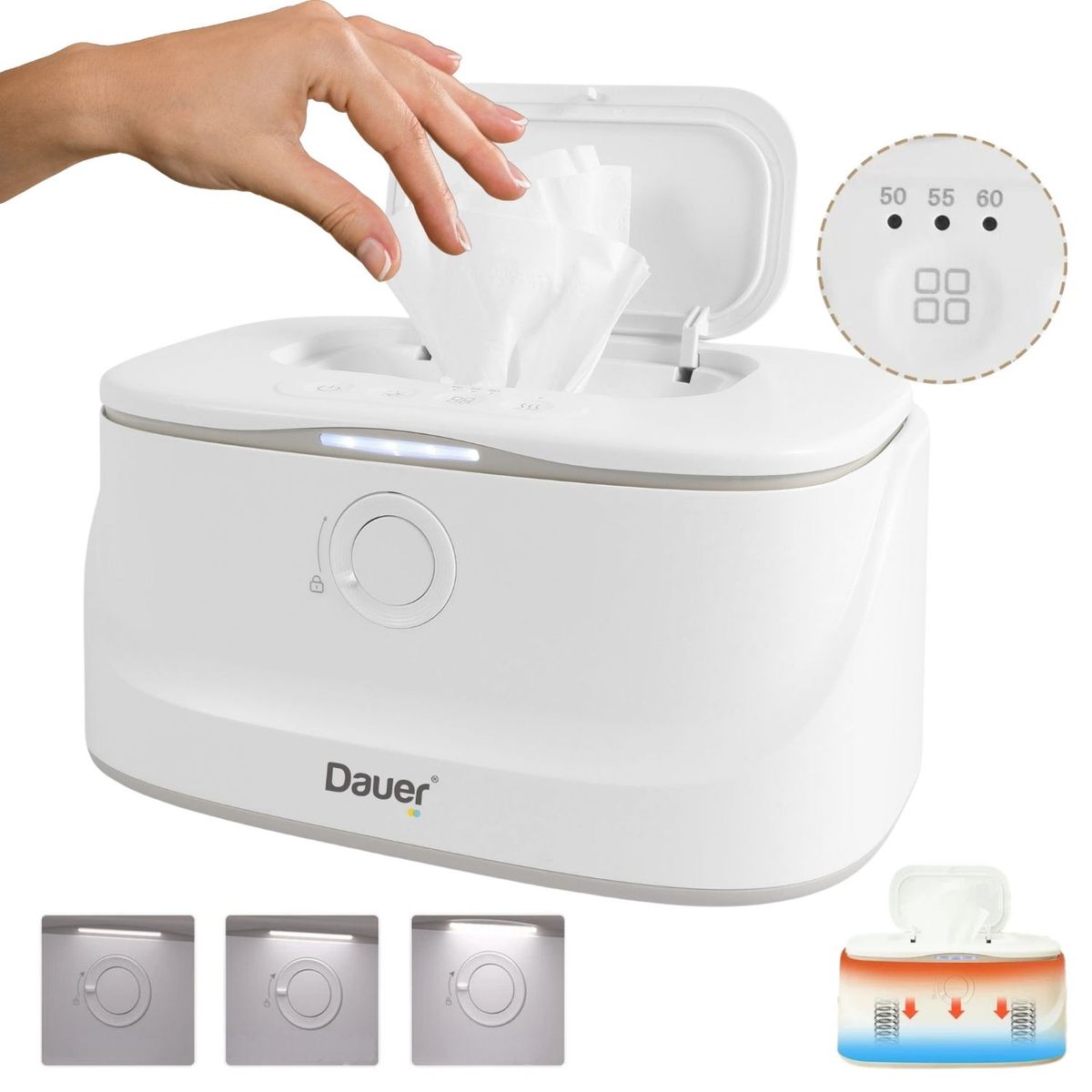 DAUER - Calentador de Pañitos y Toallitas Húmedas Dauer con Luz LED