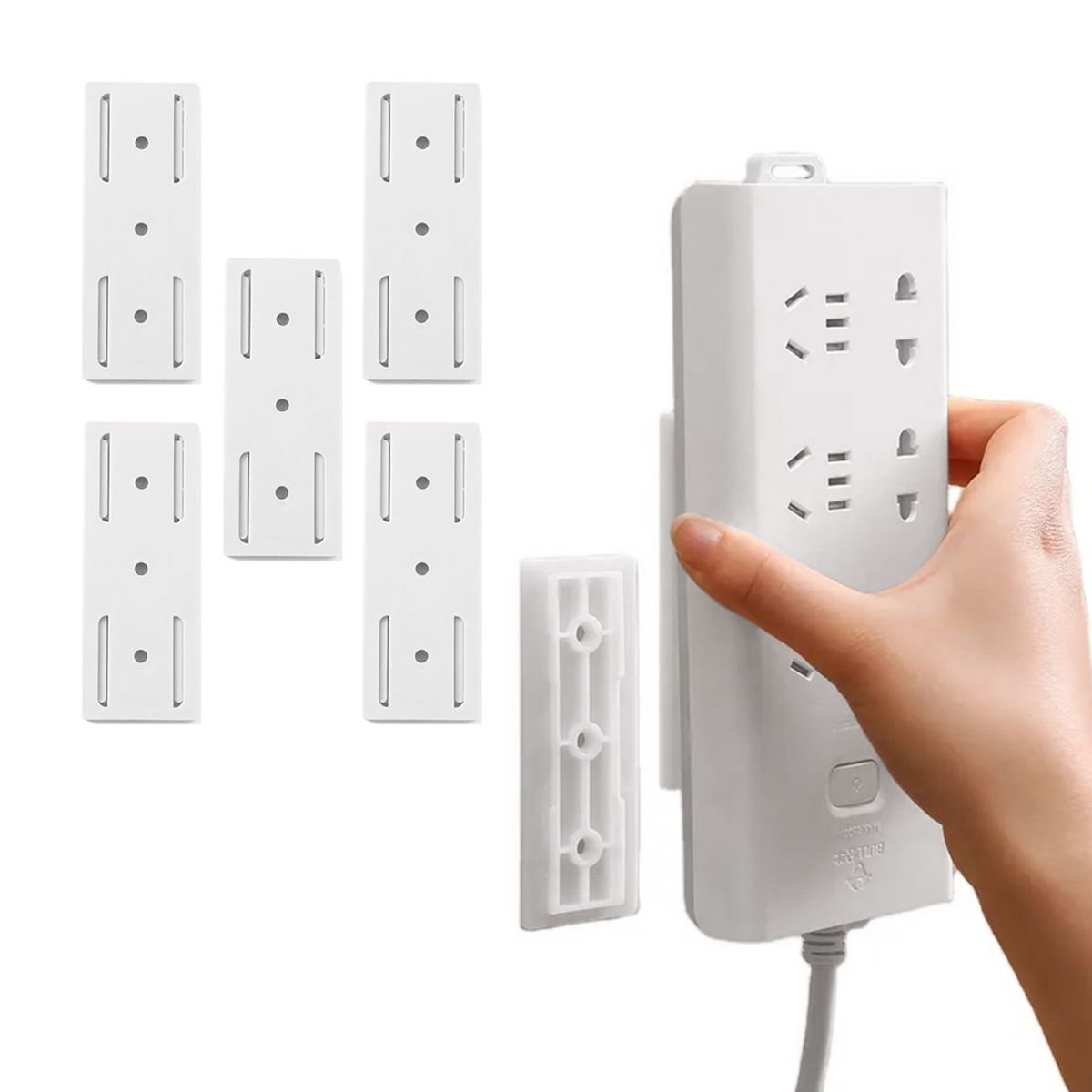 GENERICO - Soportes Autoadhesivos Para Enchufes Regletas 5 UNIDADES