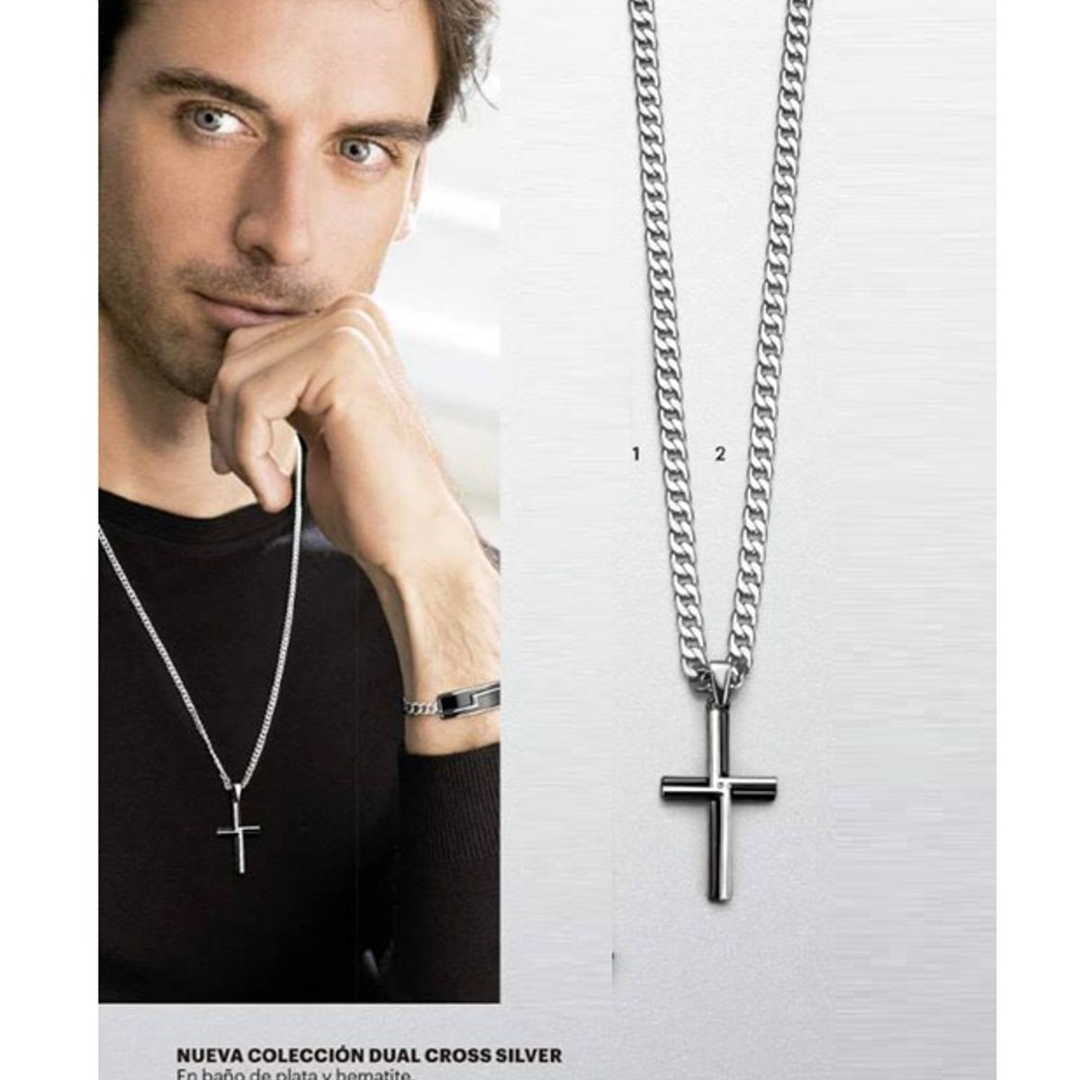 ESIKA - Collar Cadena Hope Cross Esperanza - Cruz Baño Plata Hombre 60cm