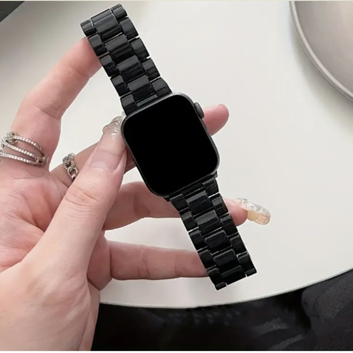 GENERICO - Correa Resina y Acero para Apple Watch 42mm - NEGRO