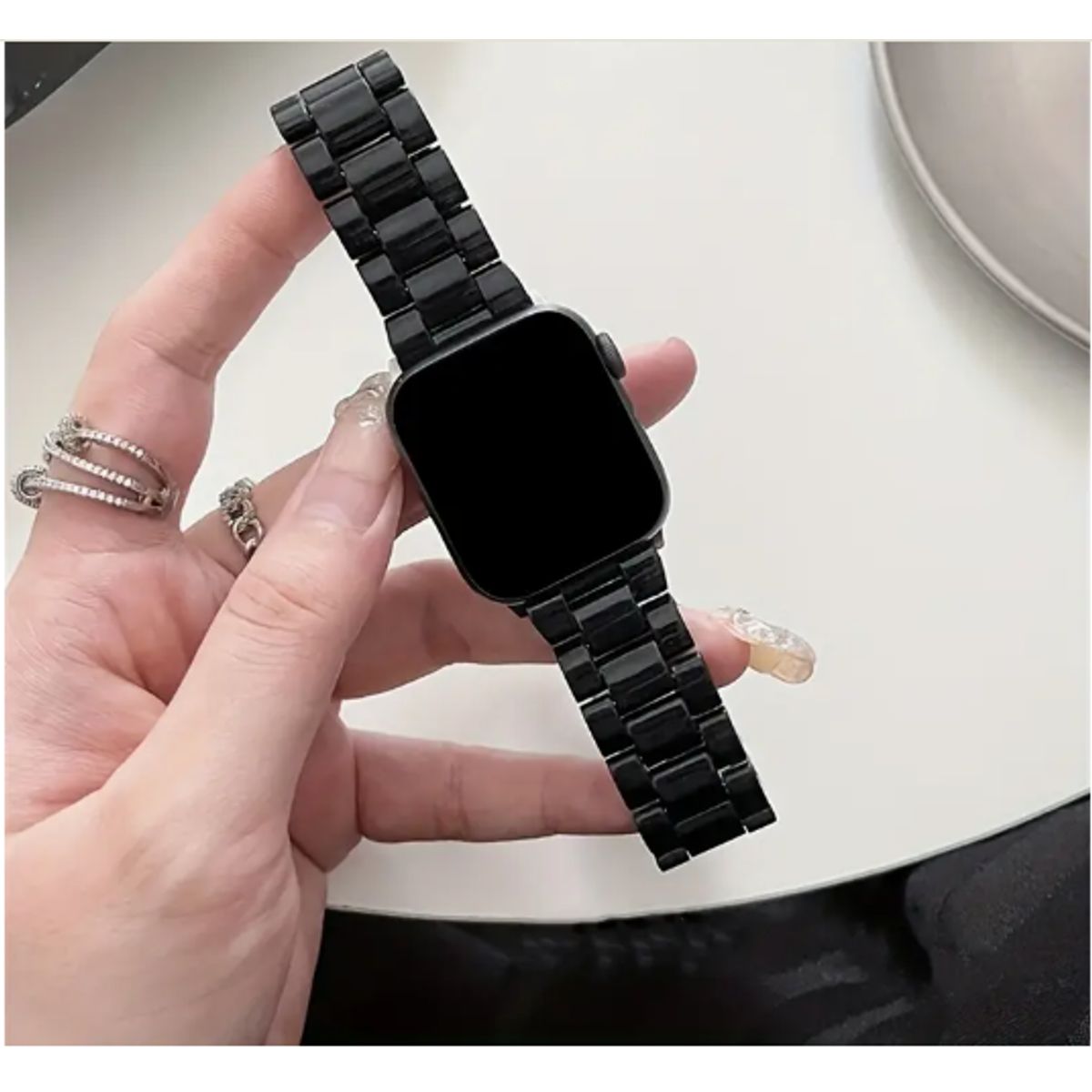 GENERICO - Correa Resina y Acero para Apple Watch 42mm - NEGRO
