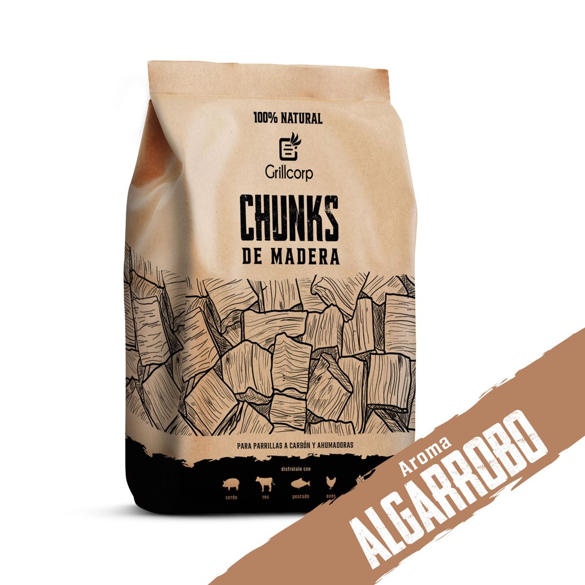 GRILLCORP - Chunks de Madera para Ahumar Manzano Algarrobo Pecana