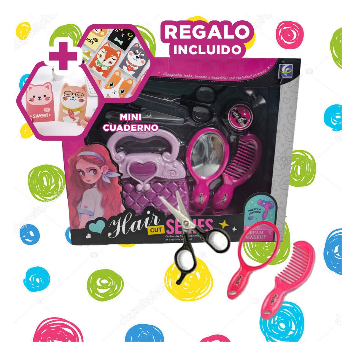 GENERICO - Set de Estilista Infantil 6pzs en Rosado Y+Regalo Agendita