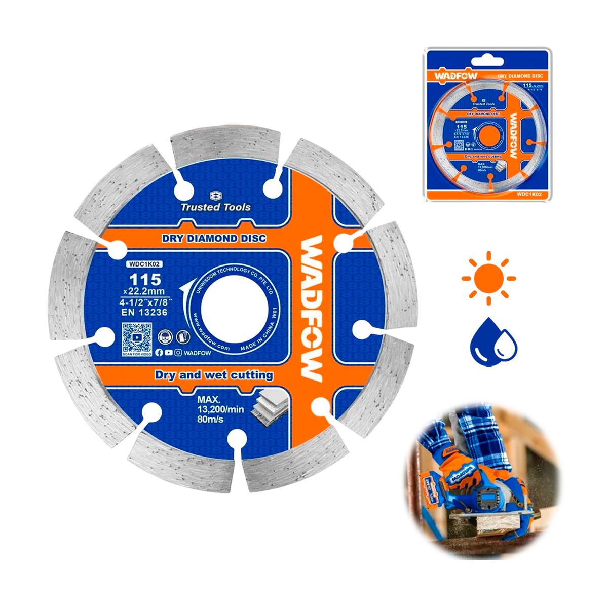 GENERICO - Disco Diamantado 4 1/2' 115mm Corte Seco/humedo WADFOW -  Wdc1k02