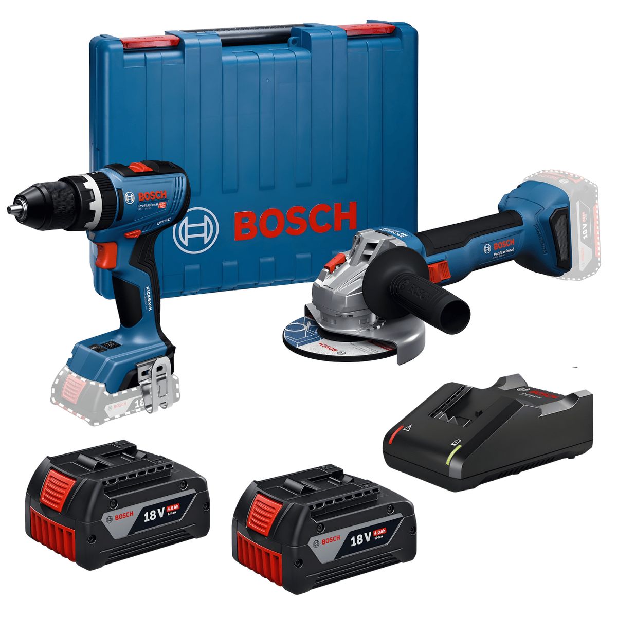 BOSCH - Amoladora GWS 18V-8 +Taladro Percutor GSB 18V-65 Bosch +kit de bateria