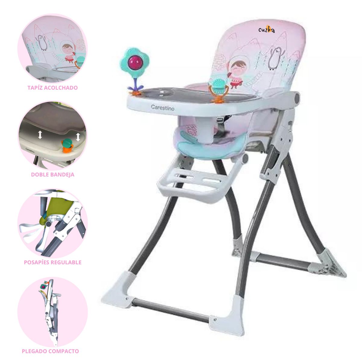 CARESTINO - Silla de Comer para Bebé «RIO» Pink