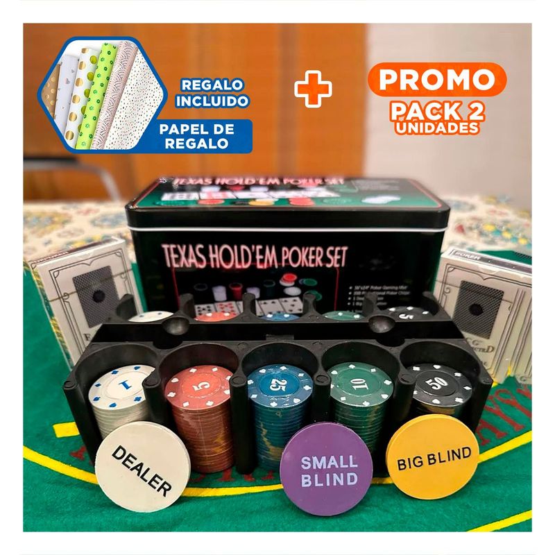 RYBIU IMPORT - Pack2 Juego de Poker Texas con 200 fichas Y+Papel de Regalo