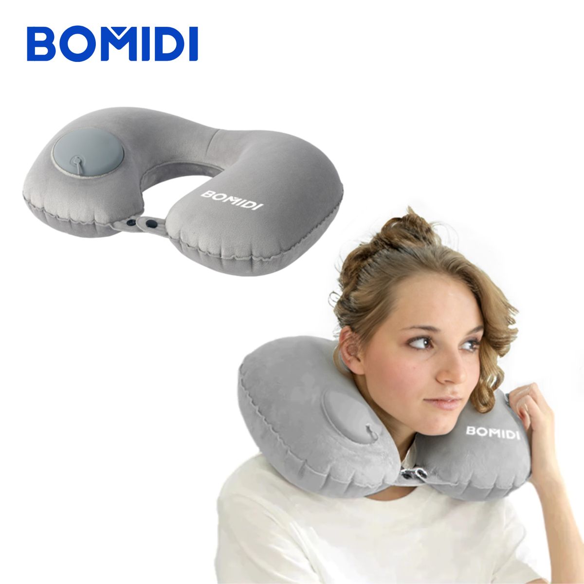 BOMIDI - Almohada De Cuello Inflable Bomidi U02 Gris