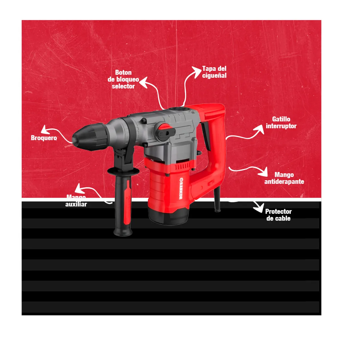 RANKOR - Rotomartillo Eléctrico Sds-plus 1050w 45j Rh105001 Perfora