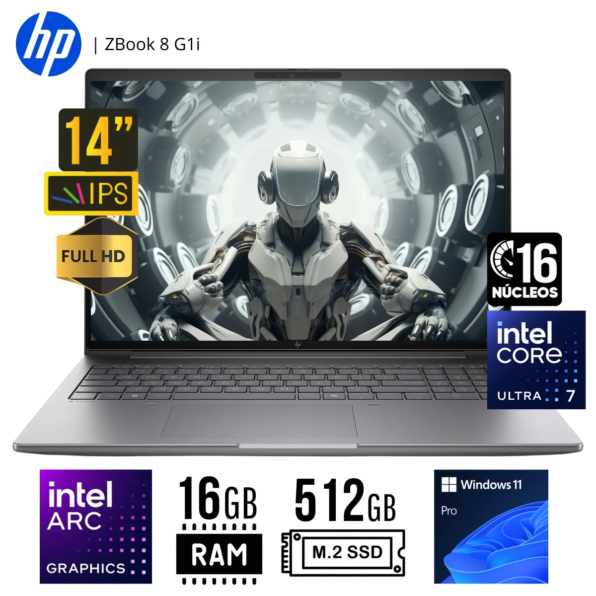 HP - LAPTOP HP Zbook 8 G1i CORE ULTRA 7 255H RAM 16GB SSD 512GB ARC 140T GPU 14" LCD LED WUXGA WIN 11