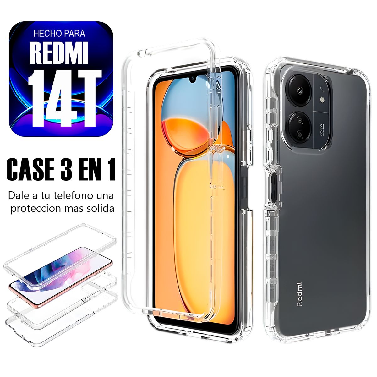 ASIA IMPORT - Case Triple es 3 en 1 Para Redmi 14T