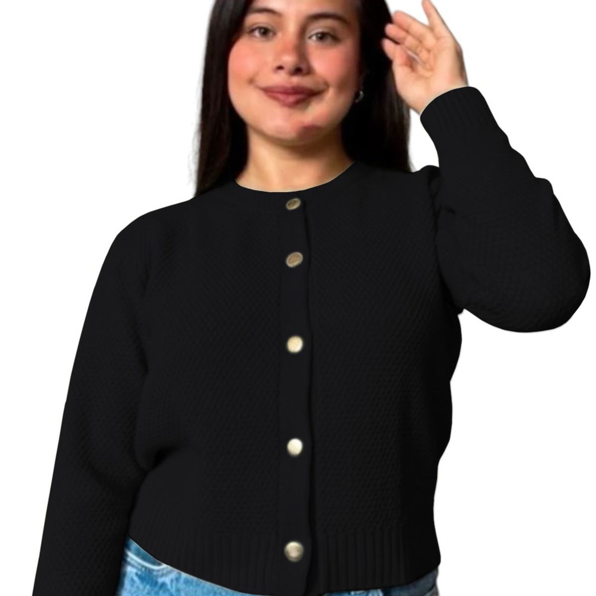 GENERICO - Chompa Mujer Hilo Botones Mlarga Melody 359G-24 Color Negro