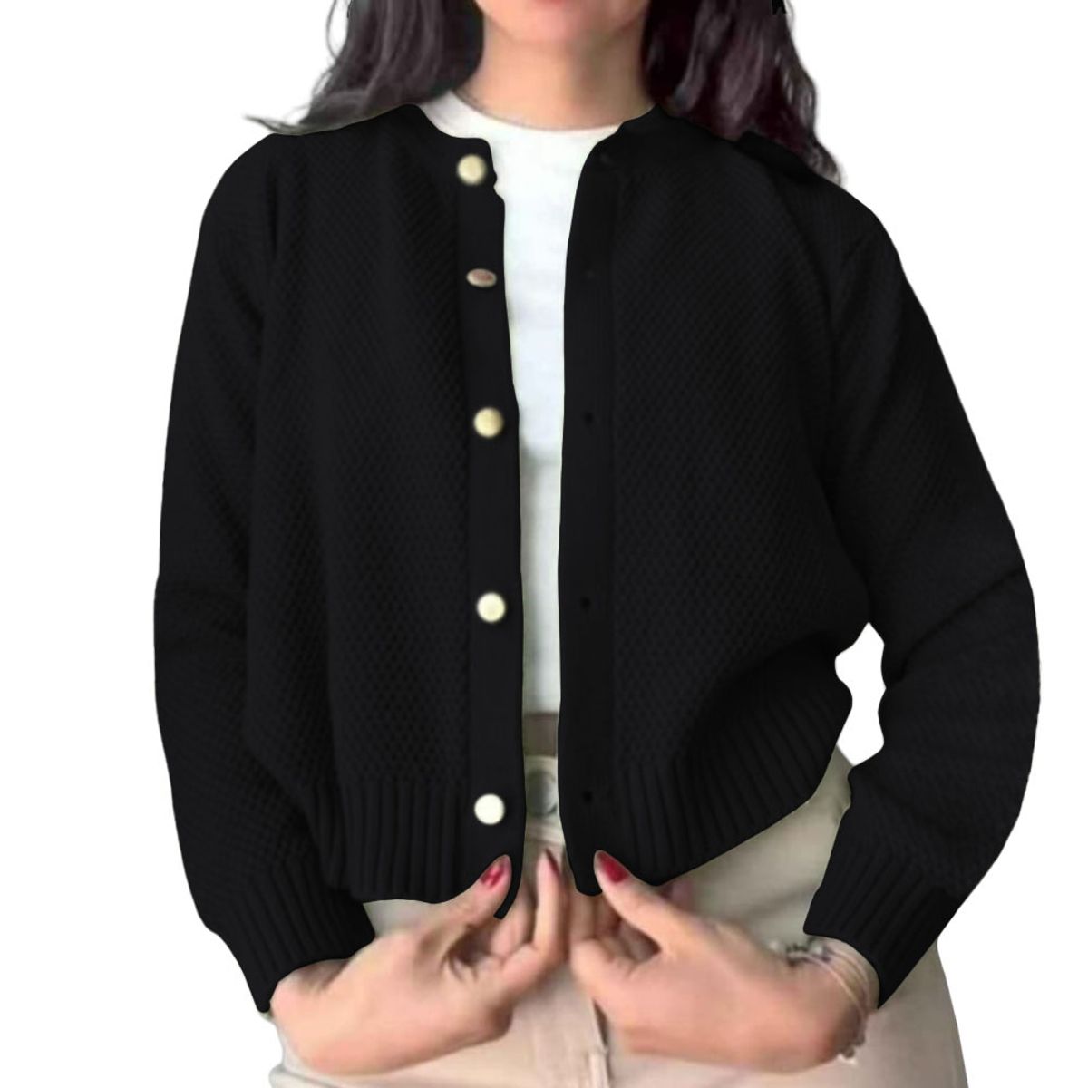 GENERICO - Chompa Mujer Hilo Botones Mlarga Melody 359G-24 Color Negro