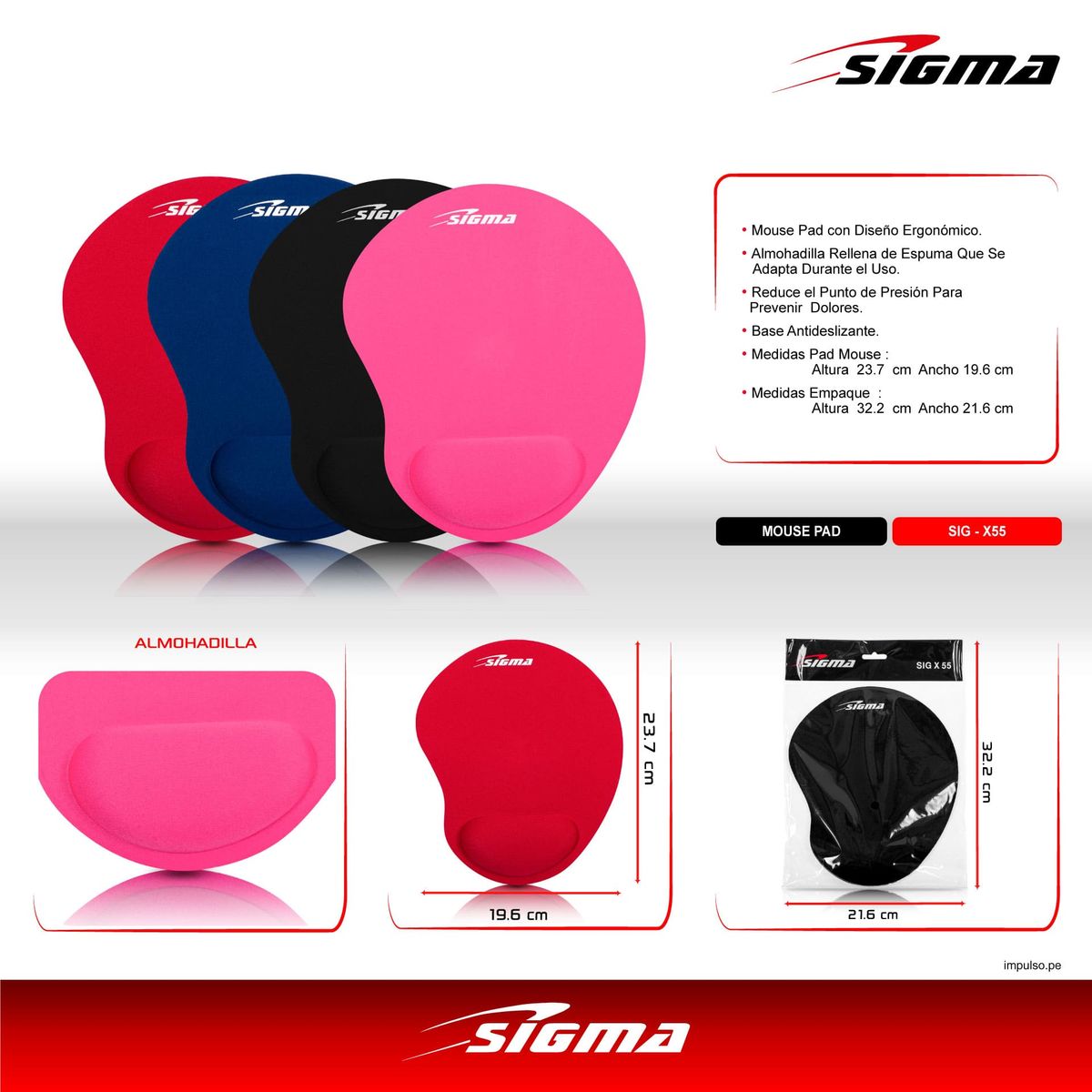 SIGMA - Pad Mouse Ergonómico Sigma SIG X55