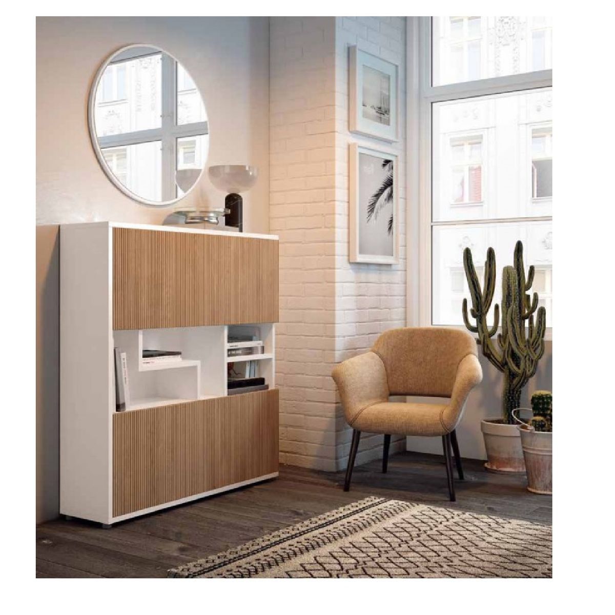 TU MESITA - Zapatera Moderna Cooper con Estantes MarrónBlanco 2 puertas TU MESITA