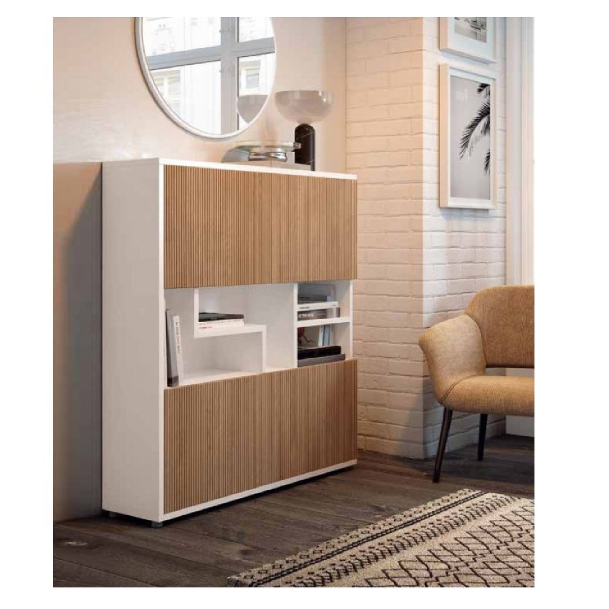 TU MESITA - Zapatera Moderna Cooper con Estantes MarrónBlanco 2 puertas TU MESITA