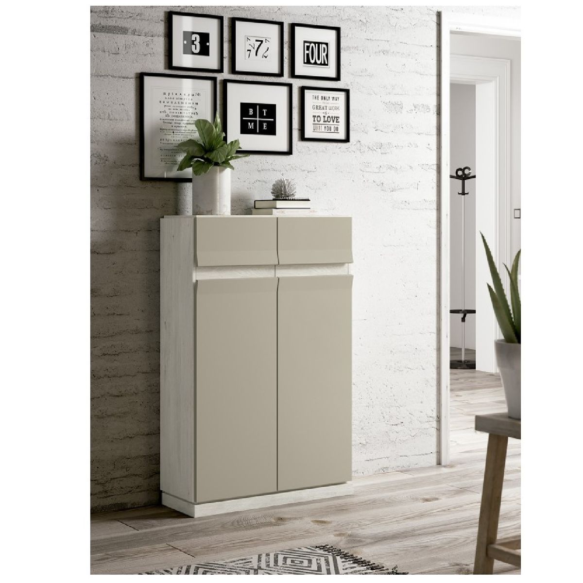 TU MESITA - Zapatera Funcional Kasandra 2 puertas color BlancoGris claro TU MESITA