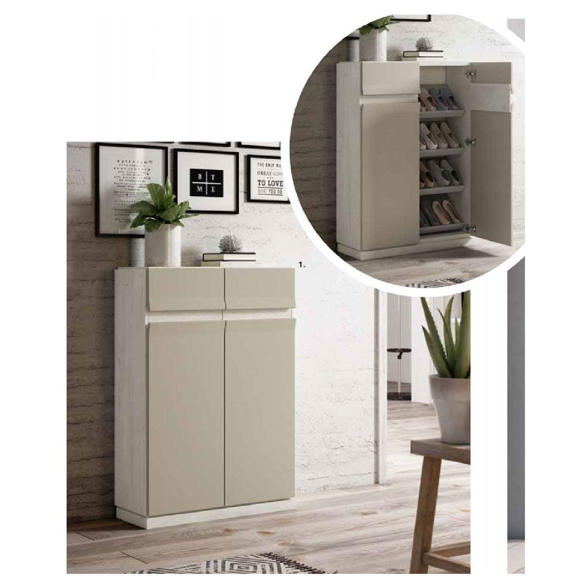 TU MESITA - Zapatera Funcional Kasandra 2 puertas color BlancoGris claro TU MESITA