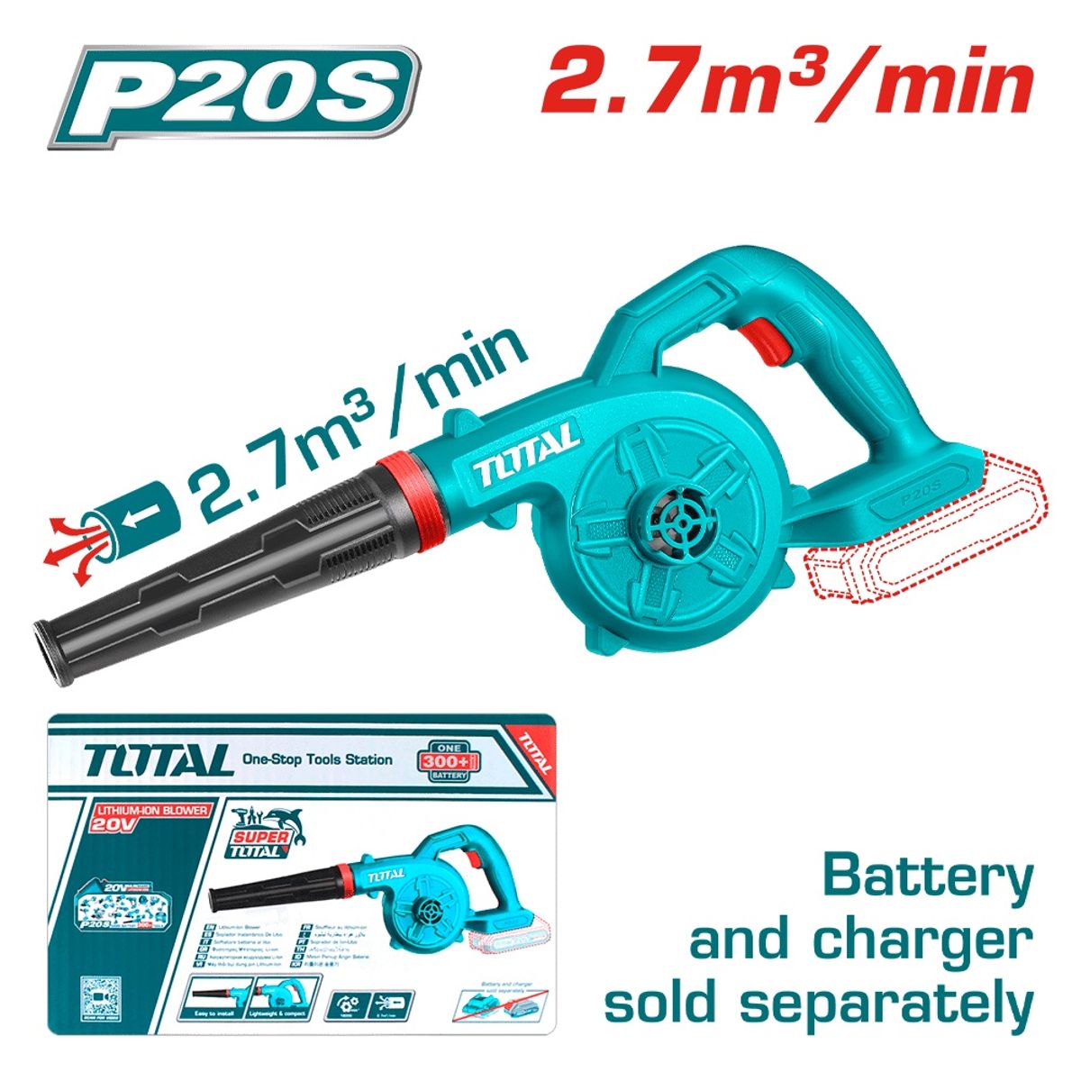 TOTAL TOOLS - SOPLADORA DE AIRE INALÁMBRICA 20V TOTAL TABLI2078