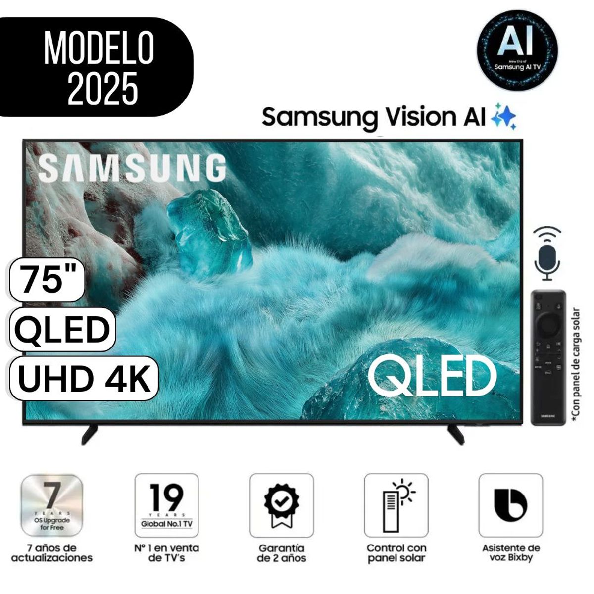 SAMSUNG - Televisor Samsung QLED 75" Pulg. Visión AI Smart TV QN75Q7FAAGXPE - Nuevo 2025