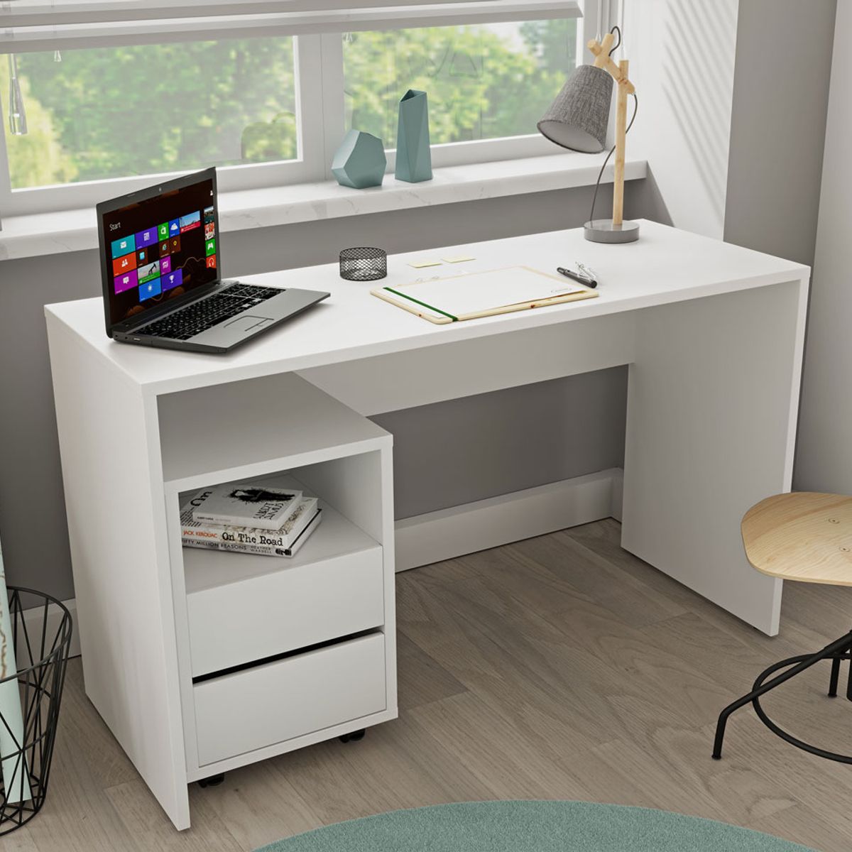STARHOME - Escritorio Moderno Starhome Lunexa con Cajonera Rodante Blanco 135 cm