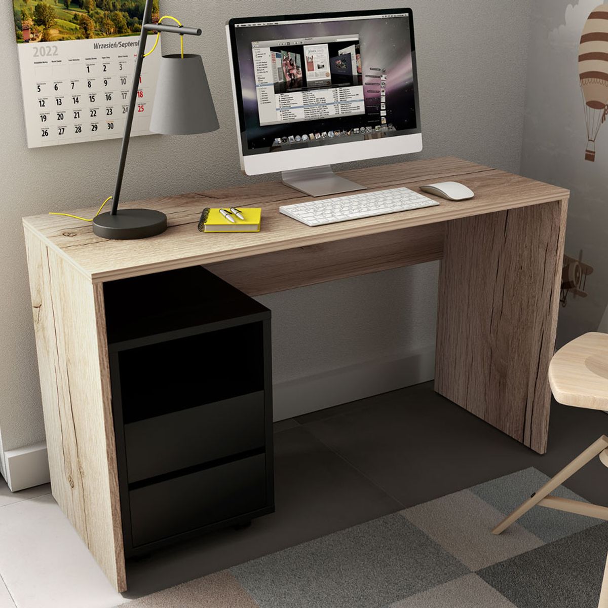 STARHOME - Escritorio Moderno Starhome Lunexa con Cajonera Rodante Duna y Negro 135 cm