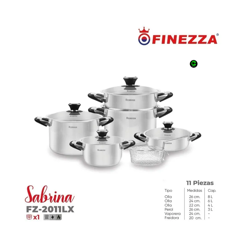 FINEZZA - Juego de Ollas de Acero inoxidable FINEZZA 11Piezas FZ-2011LX