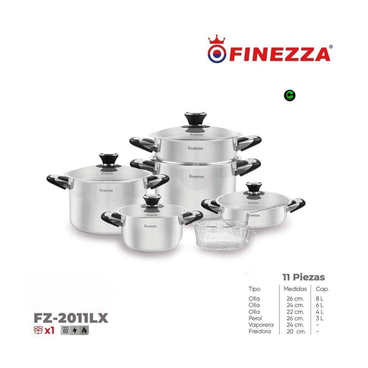 FINEZZA - Juego de Ollas de Acero inoxidable 11Piezas FZ-2011LX