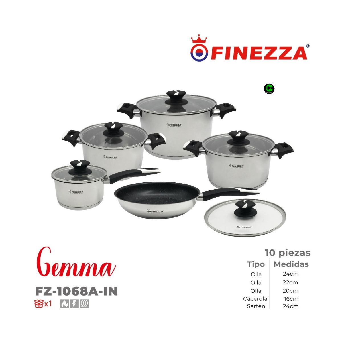 FINEZZA - Set de Ollas de Acero inoxidable 10Piezas FZ-1068A-IN