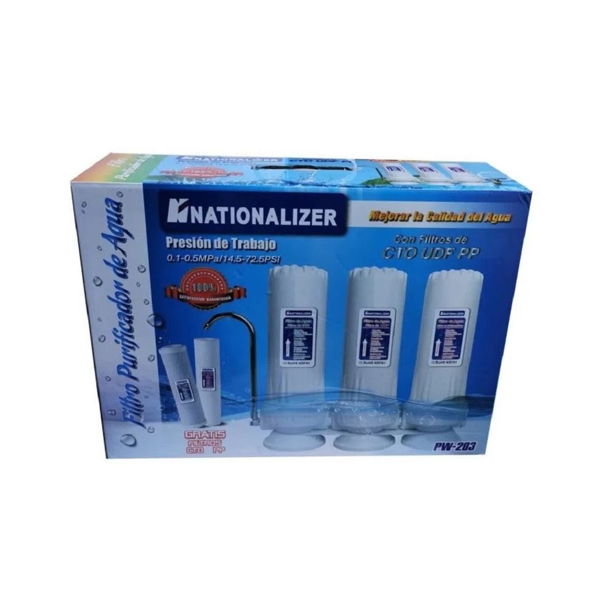 NATIONALIZER - Filtro de agua purificador Nationalizer triple Blanco mas repuesto
