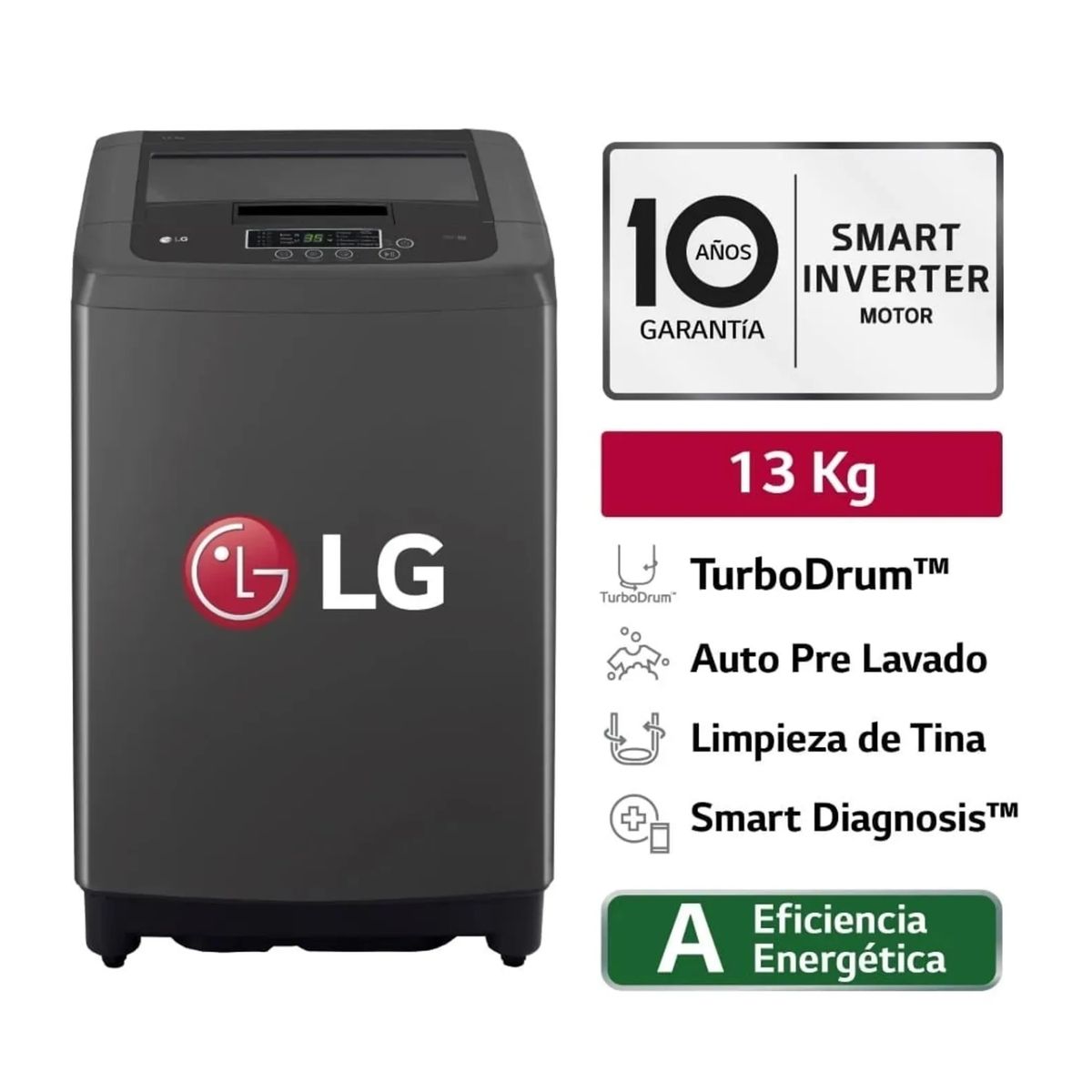 LG - Lavadora LG Carga Superior Smart Inverter WT13BPBK 13 KG - Negro Claro