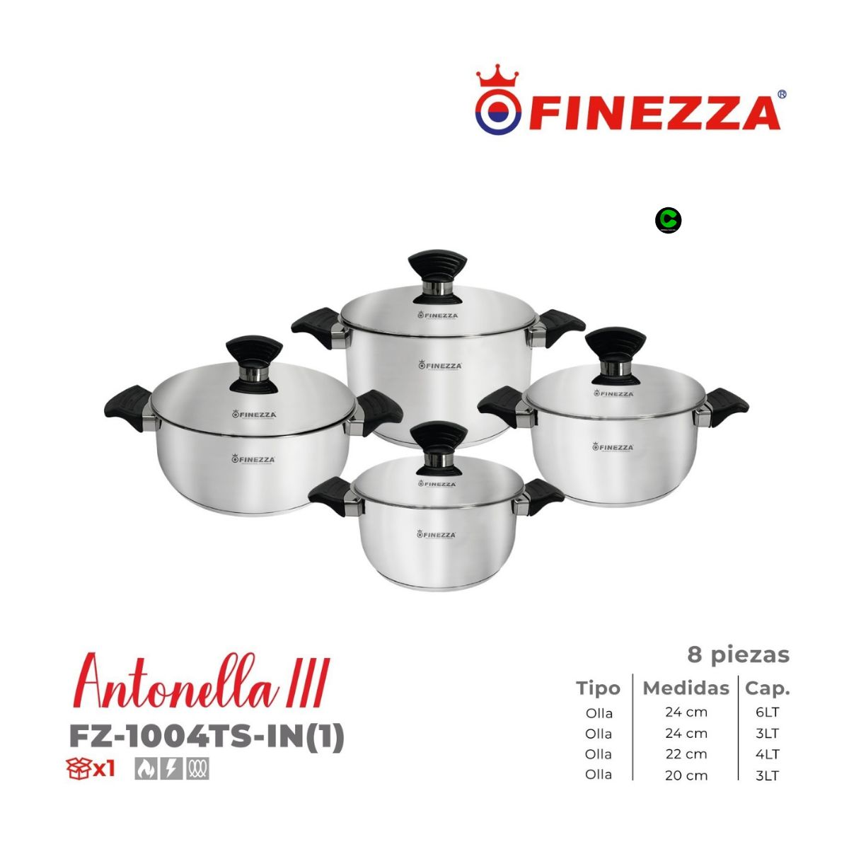 FINEZZA - Set de ollas de acero Inoxidable Finezza FZ-1004TS-IN 8 Piezas