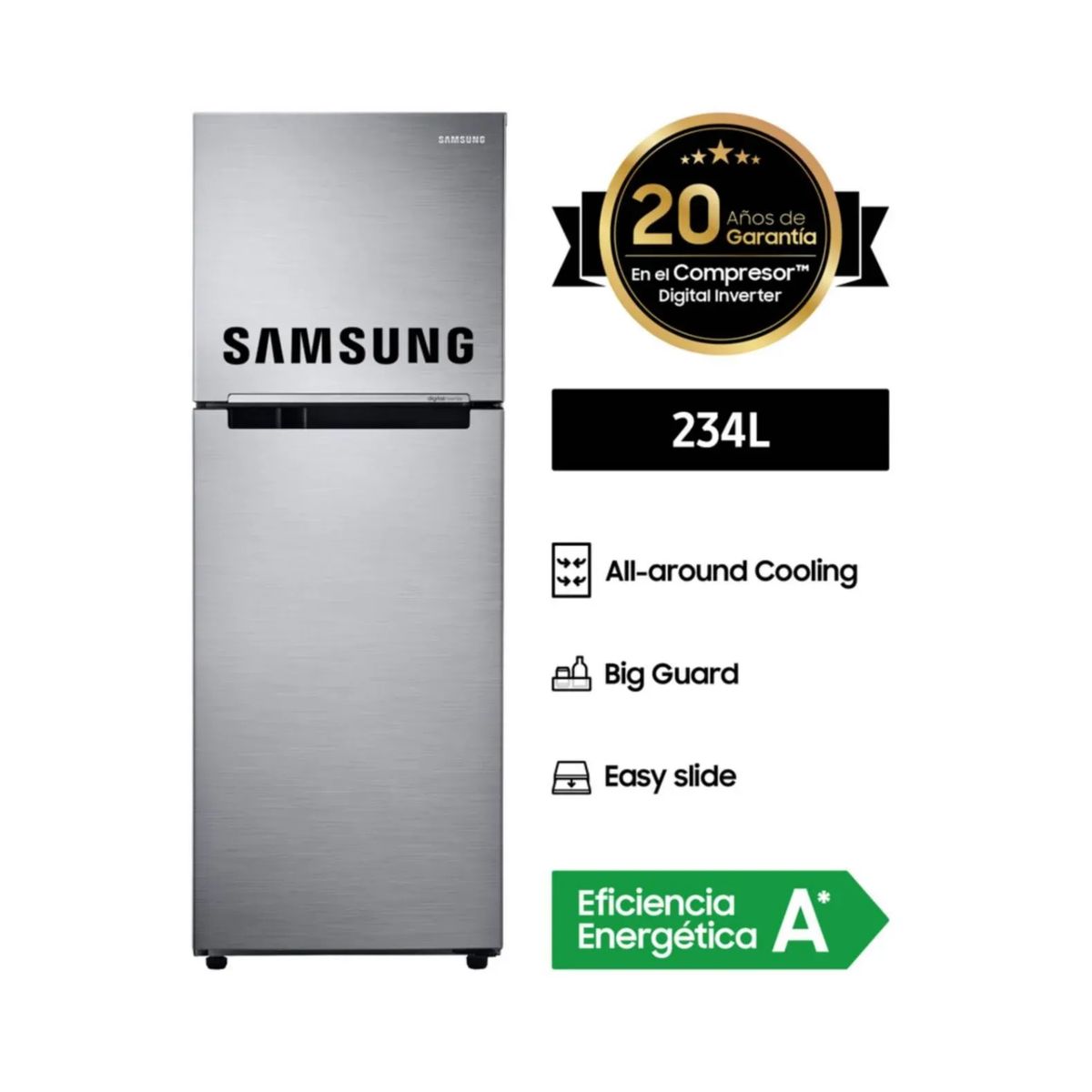 SAMSUNG - REFRIGERADORA SAMSUNG RT22FARADS8 234LT GRIS