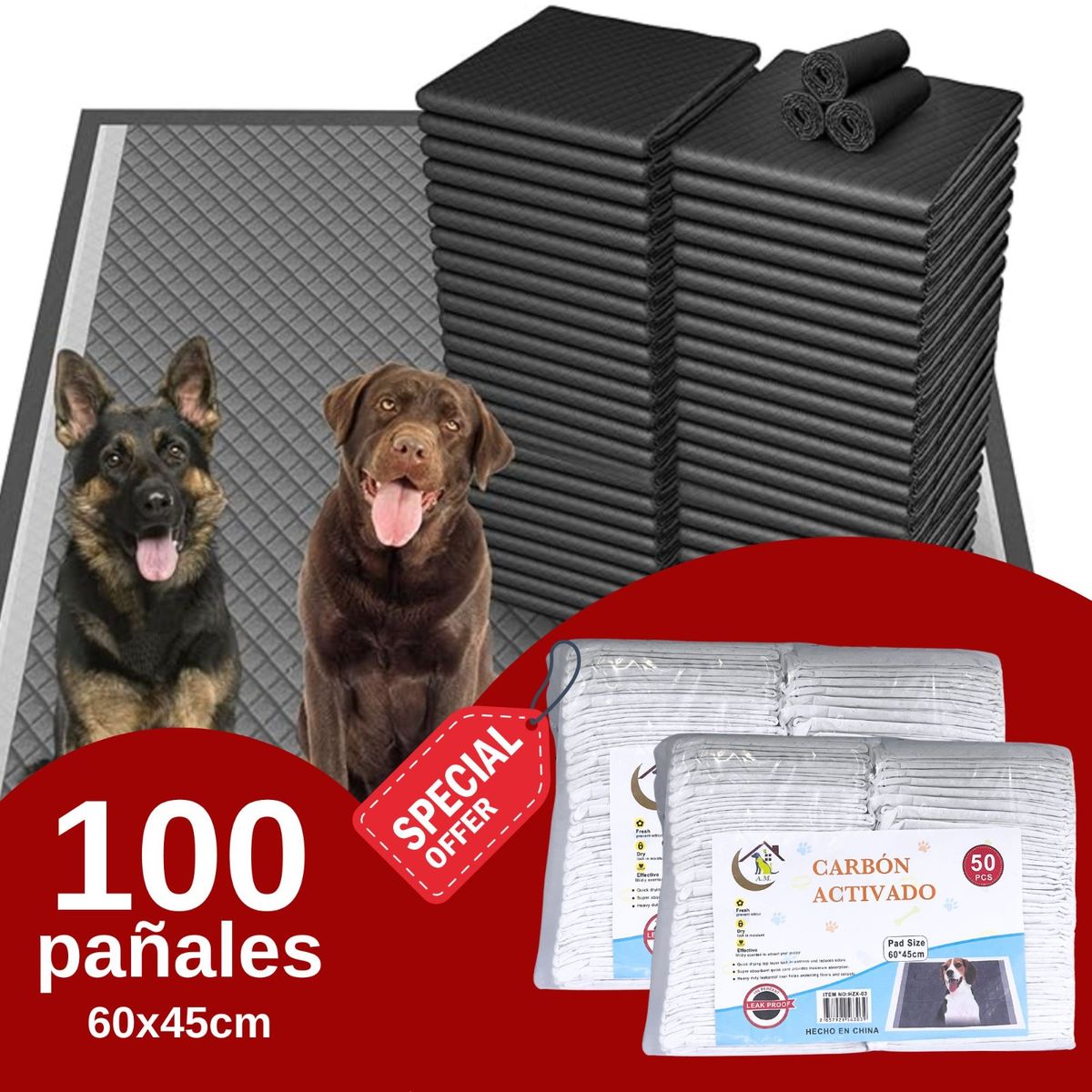 GENERICO - Pañales de Carbón Activado - 100 Unidades de 60x45cm