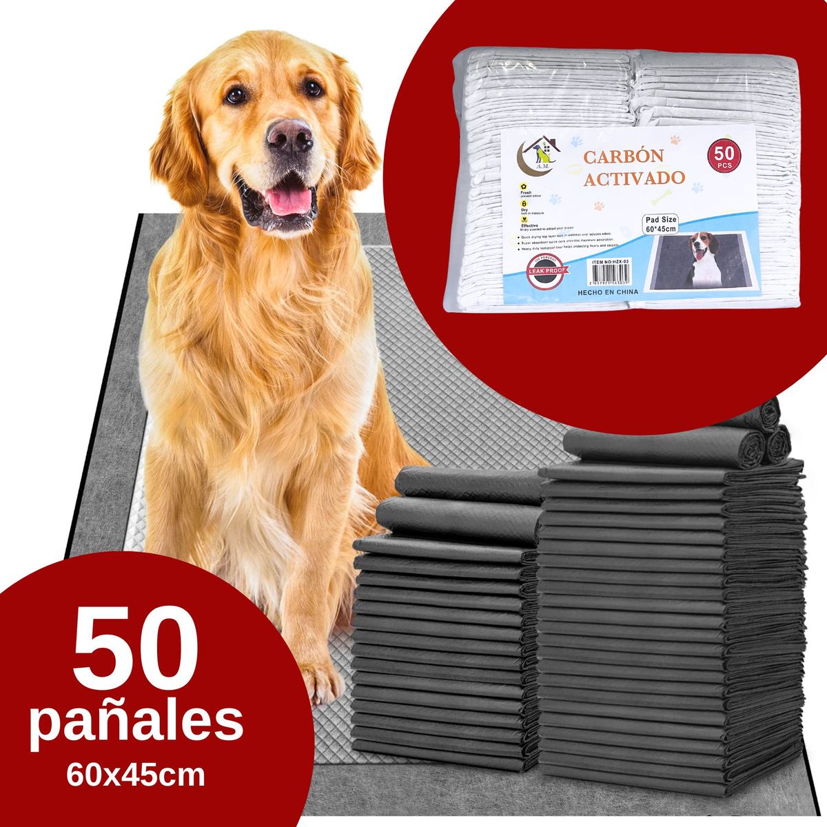 GENERICO - Pañales de Carbón Activado - 50 undidades de 60x45cm