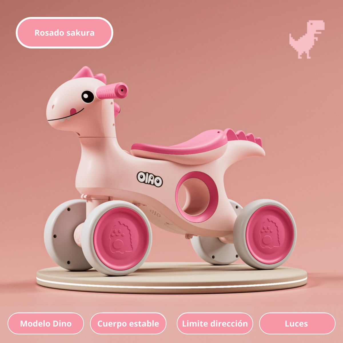 GENERICO - Carrito Equilibrio Dinosaurio Luces Infantil