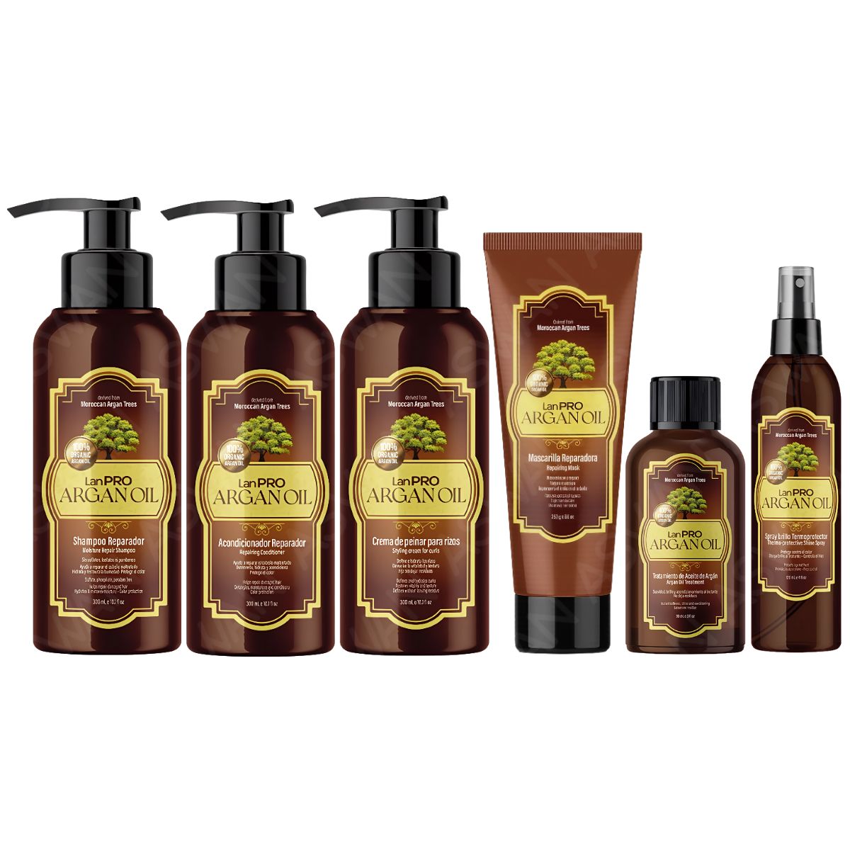 GENERICO - Pack Argan Oil Shampoo + Acond + Masc + Crema + Tratam + Spray- LanPRO