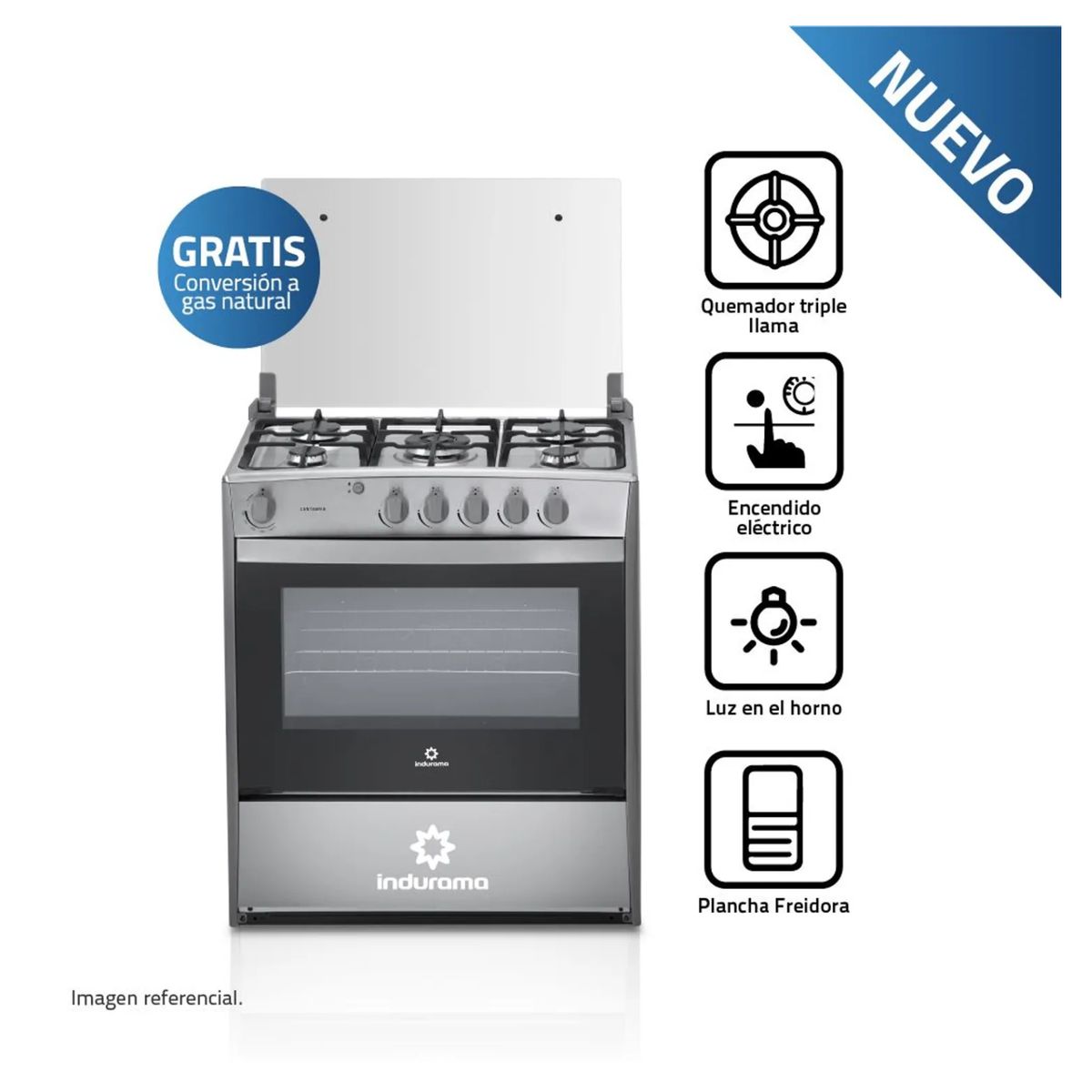 INDURAMA - Cocina Indurama Cantabria 5 Hornillas Croma
