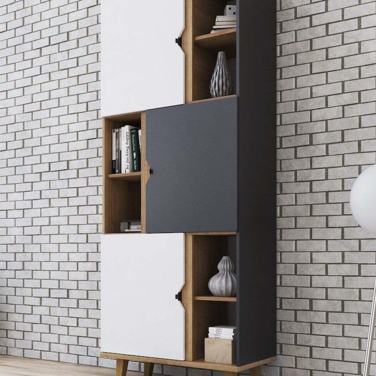 GENERICO - LIBRERO MARFIL - LA CASA DEL MUEBLERO - BLANCO NEGRO Y PLOMO