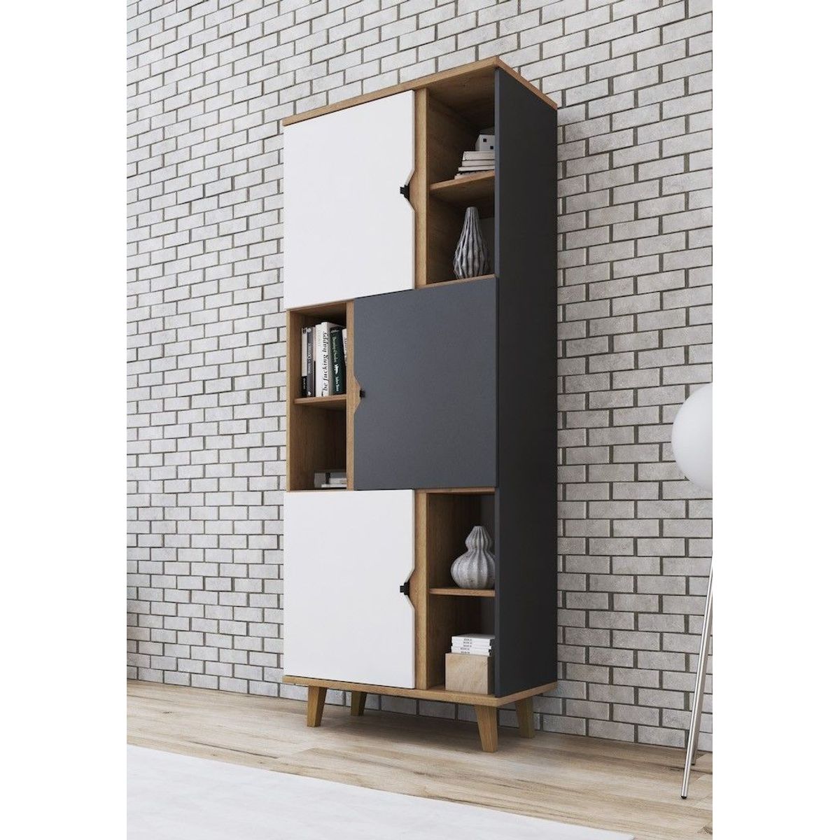 GENERICO - LIBRERO MARFIL - LA CASA DEL MUEBLERO - BLANCO NEGRO Y PLOMO