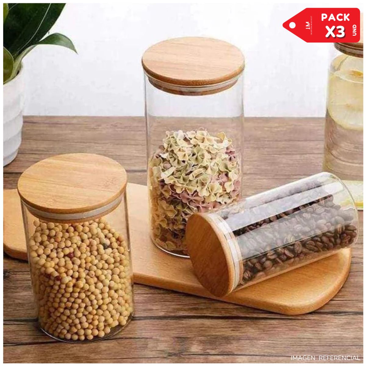 INSPIRA MARKET - Frascos de Almacenamiento Circular de Vidrio Set X3