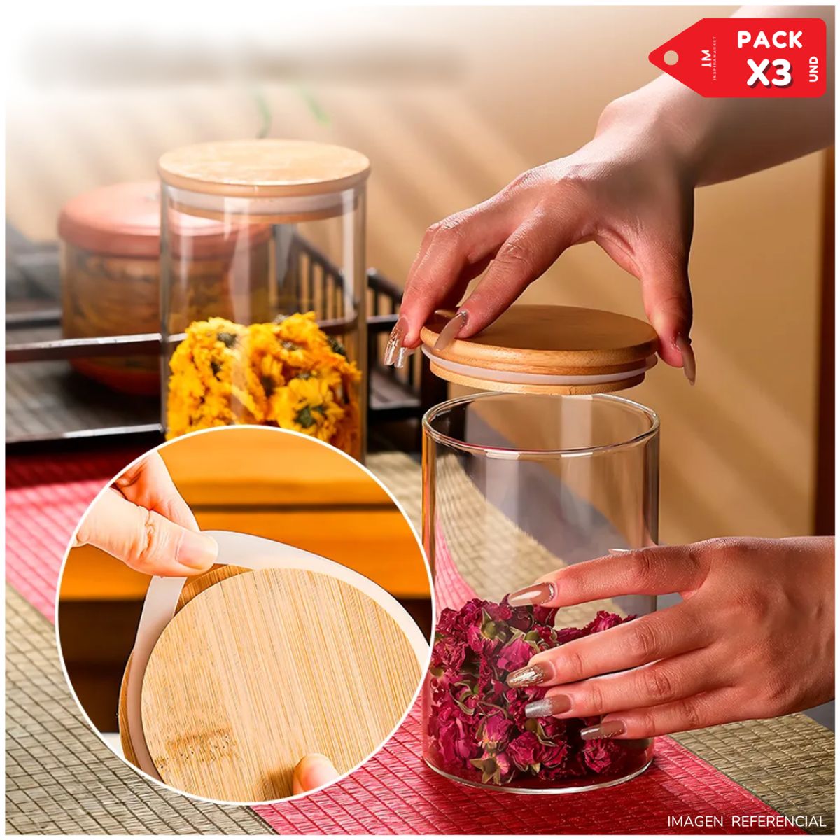 INSPIRA MARKET - Frascos de Almacenamiento Circular de Vidrio Set X3