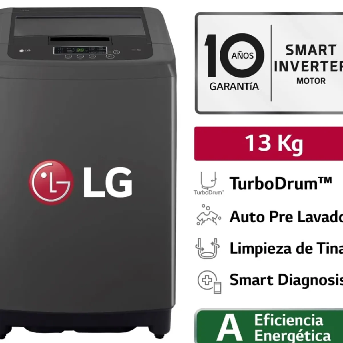 LG - LAVADORA LG CARGA SUPERIOR 13 KG WT13BPBK TURBODRUM NEGRO CLARO